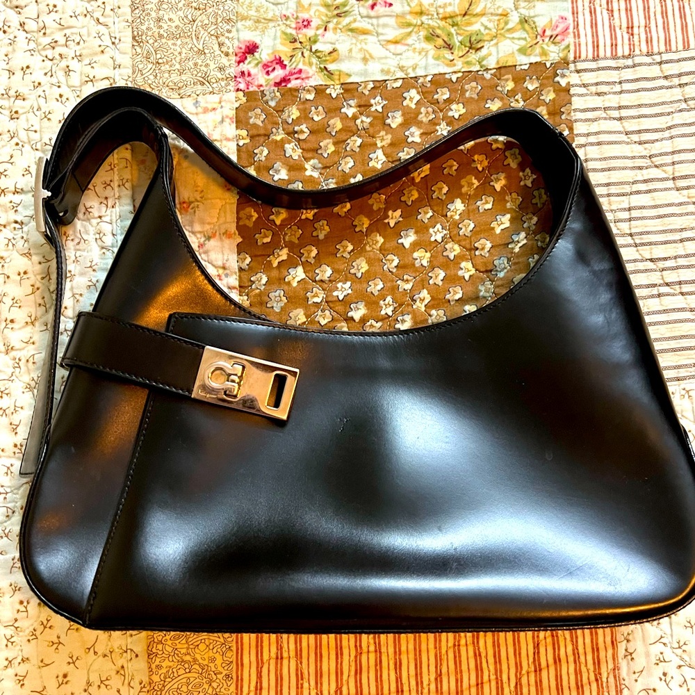 Soft Calfskin Gancini Hobo Black